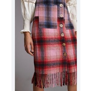 Maeve by Anthropologie Plaid Skirt w/ Fringe